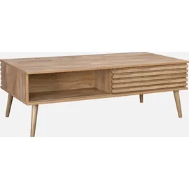 sweeek - Skandinavischer Couchtisch Schiebetüren Geriffeltes Holzdekor