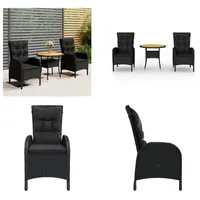 vidaXL 3 tlg. Garten Bistro Set Poly Rattan Schwarz - Bistro-Set - Bistro-Sets - Terrassen-Set - Terrassenmöbel-Set - Schwarz