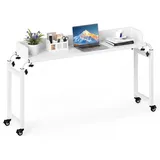 COSTWAY Überbetttisch mit Rollen, Betttisch mit Verstellbarer Höhe & Länge, Pflegetisch mit Schallwand, Schreibtisch, Computertisch Laptoptisch,... - Weiß