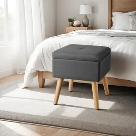 Tectake tectake® Sitzhocker mit Stauraum, quadratisch, gepolstert, in Leinenoptik