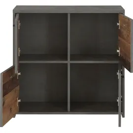 Forte Kommode Chest K221 4-trg. Optik: Old Wood Vintage - 77cm breit - vier Türen - 2 Jahre Gewährleistung - mind. 14 Tage Rückgaberecht