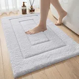DEXI Badematte rutschfeste, weicher Mikrofaser Badezimmerteppich, saugfähiger Badteppich, maschinenwaschbar Badvorleger für Dusche, Badewanne und Toilette, Weiß, 50 x 80 cm