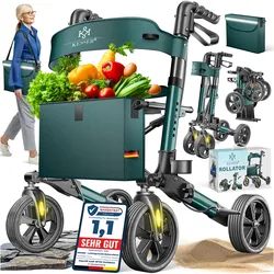 KESSER® Leichtgewicht Rollator faltbar mit Sitz, Griff, Tasche, schmal für Senioren Wohnung, Klappbar, Höhenverstellbar, Reflektoren   All Gelände Reifen Indoor-& Outdoor, Gehhilfe, Laufhilfe