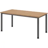 Hammerbacher HS16 höhenverstellbarer Schreibtisch nussbaum rechteckig, 4-Fuß-Gestell grau 160,0 x 80,0 cm