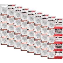 kraftmax 40er Pack CR2450 Lithium Hochleistungs- Batterie / 3V CR 2450 Knopfzelle für professionelle Anwendungen - Neuste Generation