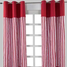 Homescapes dekorativer Vorhang Ösenvorhang Dekoschal Thick Stripes im 2er Set, rot weiß, 117 x 137 cm (Breite x Länge je Vorhang), 100% Reine Baumwolle