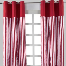 Homescapes dekorativer Vorhang Ösenvorhang Dekoschal Thick Stripes im 2er Set, rot weiß, 117 x 137 cm (Breite x Länge je Vorhang), 100% Reine Baumwolle