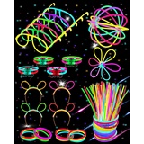 Carehabi Knicklichter Party Set-100x Knicklichter-Knicklichter Kinder-Leuchtstäbe mit Verbinder-Leuchtende Party Deko Party Zubehör-Festival Zubehör