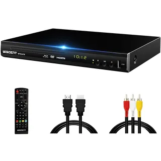 Blu-Ray Player für TV, WISCENT DVD Player mit Koaxial/HDMI/AV/Ausgang, USB-Eingang, Alle DVDs und Region B/2 Blue Ray Discs, Kompakter Full HD 1080p Bluray Player