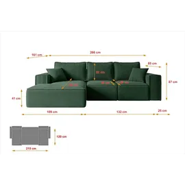 altdecor Ecksofa Cord 2-Sitzer Grün