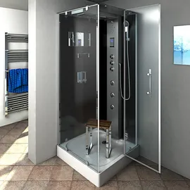 AcquaVapore D38-13R1 Komplettdusche 90 x 90 cm rechts Schwarz Sicherheitsglas D38-13R1
