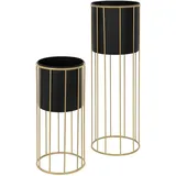 ML-Design Blumenständer 2Er Set Schwarz-Gold 21x46,7 cm 24x70,5 cm Rund Stahl