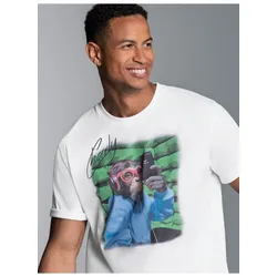T-Shirt TRIGEMA "TRIGEMA T-Shirt trigema Affe Charly Podcast", Herren, Gr. XS, weiß, 100% Baumwolle, Basic, Halbarm, Shirts
