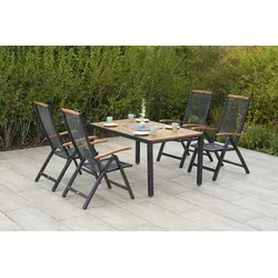 Garten-Essgruppe MERXX "Tilos", grau (graphit, natur), Aluminium, Massivholz, Sitzmöbel-Sets