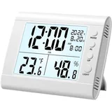 Sharplace Digitale Badezimmeruhr, Dusch-Timer mit Alarm, wasserdichte Uhren für Badezimmer, Küchen-Timer-Uhren, Thermometer-Hygrometer-Wanduhr, Weiss