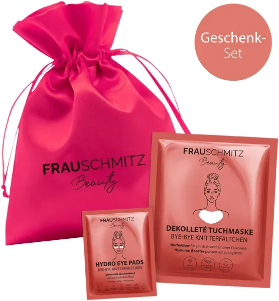 FrauSchmitz Beauty Pink Beauty Set = Pink Satin Bag + 1x Dekolleté Pad + 1x Eye Pad - 3 Artikel im Set