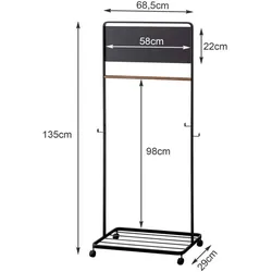Yamazaki Home Garderobenständer Kleiderständer auf Rollen für Kinderzimmer 135cm schwarz
