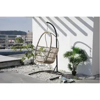 HPFloor Hängesessel mit Gestell inkl. Polster | klappbar & faltbar | Beige | bis 120 kg belastbar | Outdoor Garten | Polyrattan Ei-Sessel | BxTxH 85 x 73 x 115 cm | Stahlrohrgestell