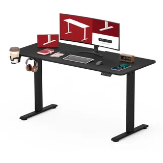 SANODESK Höhenverstellbarer Schreibtisch 110 x 60 cm mit KOMPLETTE TISCHPLATTE Schreibtisch Höhenverstellbar Elektrisch Ergonomischer Steh-Sitz Tisch Computertisch für Heimbüro Homeoffice(schwarz)