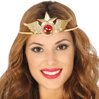 NET TOYS Aufregendes Superheldin Diadem - Gold-Rot - Funkelndes Damen-Kostüm-Zubehör Supergirl Kopfschmuck mit Edelstein - EIN Highlight für Fasching & Karneval