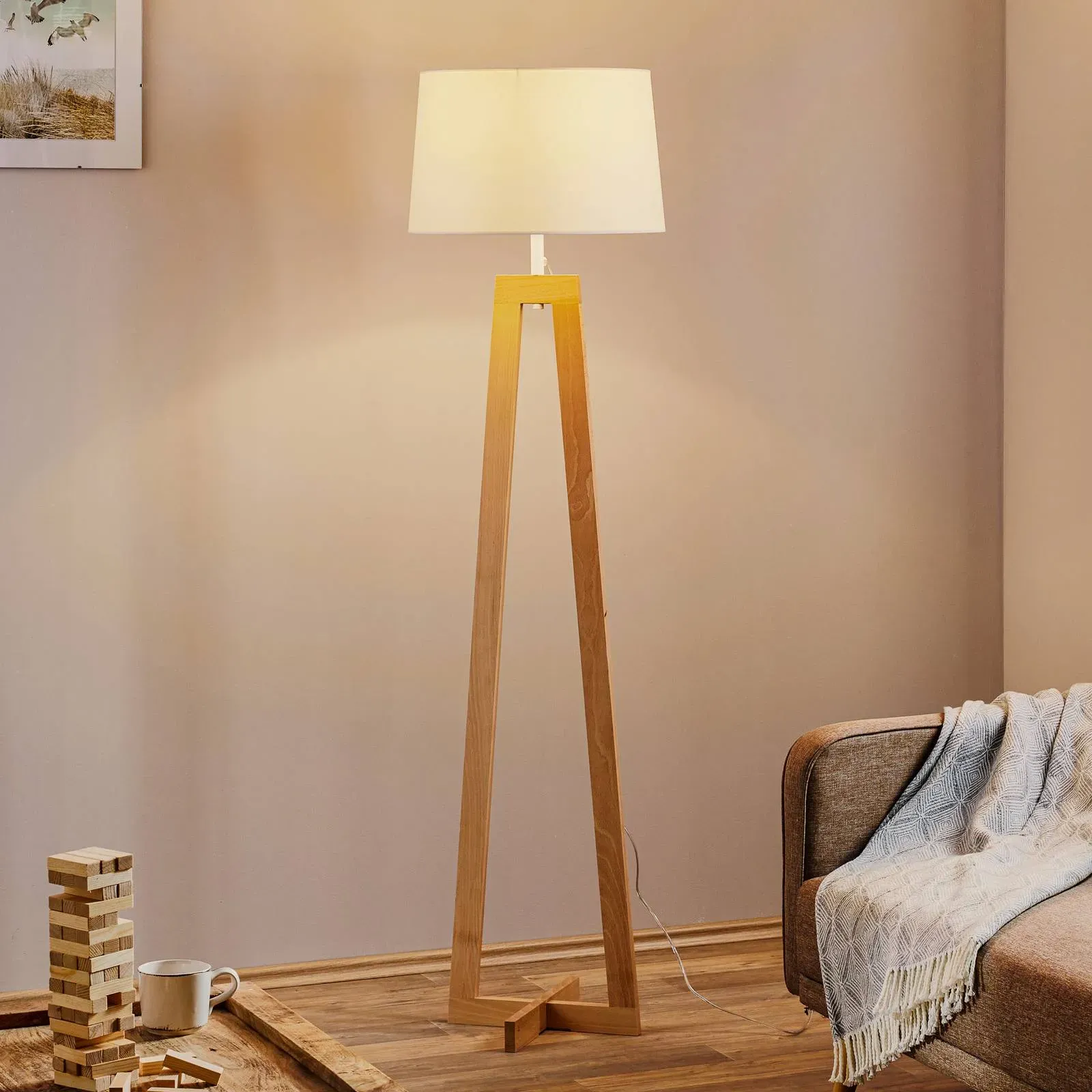 Aluminor Holz Stehlampe Sacha LS, Holz hell, für Wohn- / Esszimmer, Holz, Skandinavisch, Stehlampe - 45 cm - 45 cm - 169 cm