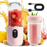 Tragbarer Mixer, 500ML Mixer Smoothie Maker to Go mit Ersatzbecher, USB Wiederaufladbar Portable Blender, Standmixer Klein mit 16-Blatt, Mini Standmixer für Milchshakes,Säfte,Smoothies (Rosa)