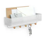 Umbra Estique Schlüsselbrett mit Briefablage, Multifunktionaler Wand Organizer für den Eingangsbereich mit 5 Haken, Weiss