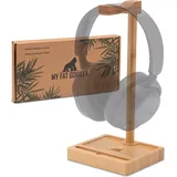 My Fat Gorilla Kopfhörer Ständer aus Bambus, Kopfhörer Halter mit Smartphone Ständer, Headset Ständer mit Ablage, Headphone Stand aus Holz - Braun