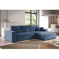 Ecksofa NEW ARAGON MAX von ANTONIO L-Form mit Schlaffunktion und Bettkästen, Schenkel Ottomane rechts oder links/ Webstoff in Türkis/ Blau - Blau