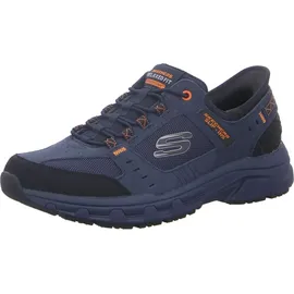 SKECHERS Oak Canyon Consistent Winne Herren-Sneaker, freihändig, Marineblaues Leder, Textil, orangefarbener Besatz, 43 EU