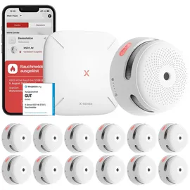 X-Sense Smart Rauchmelder XS01-M mit SBS50 Basisstation, Zertifiziert nach EN 14604, Funkrauchmelder mit WLAN, vernetzbarer Feuermelder, kompatibel mit der X-Sense Home Security App, FS121, 12 Stück