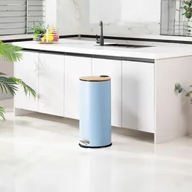 Echtwerk Tretabfalleimer Skandi Look, Abfalleimer, Mülleimer, robuster Eisenkorpus mit Bambusdeckel, Soft Close Funktion, Maritim, Fassungsvermögen 30 Liter