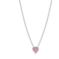 Pandora Timeless rosafarbenes Erhabenes Herz Halskette aus Sterling Silber mit Zirkonia, Größe: 45cm, 398425C02-45