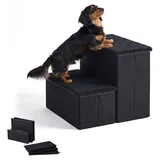Relaxdays Hundetreppe Faltbar Schwarz 2 Stufen 40 cm x 35 cm x 32 cm