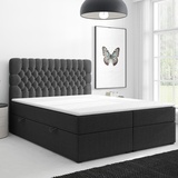 Möbel Punkt Boxspringbett FERRARA ONE Chesterfield – Optik mit Bettkasten 180 x 200 cm Webstoff Schwarz Bett Bet