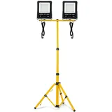 Aufun LED Baustrahler 2x 100W Strahler Kaltweiß mit Stativ und 3M Kabel LED Fluter Arbeitsscheinwerfer Wasserdicht IP66 für Innen-und Außenbereich,Garage, Baustelle, Sportplatz(Kaltweiß + Stativ)