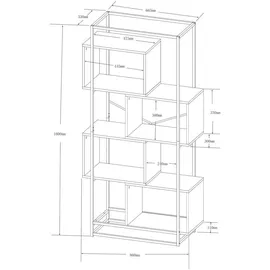 [en.casa] Bücherregal Rennebu 80 x 33 x 160 cm Schwarz/Eiche