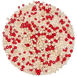 Holzperlen-Mix, rot-natur, 6–8 mm Ø, 80 g