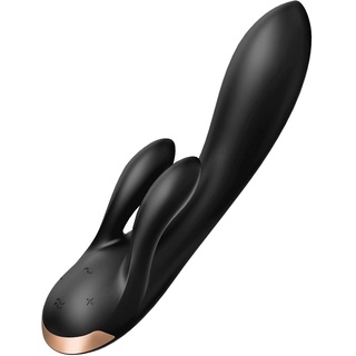 Satisfyer, Vibrator, Bluetooth Rabbit, Double Flex Connect App, 20 cm, mit App, 3 Motoren, aus Vollsilikon, wiederaufladbar, wasserdicht (IPX7), Farbe:schwarz