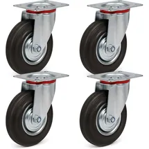 Wiltec Lenkrollen Set 4x Transportrolle mit Vollgummirad Ø160mm bis 130kg pro Rad mit Metallfelge und Anbauplatte, leiser Lauf, Transportrollen Möbelrollen Laufrollen