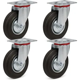 Wiltec Lenkrollen Set 4x Transportrolle mit Vollgummirad Ø160mm bis 130kg pro Rad mit Metallfelge und Anbauplatte, leiser Lauf, Transportrollen Möbelrollen Laufrollen
