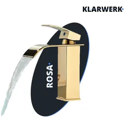 ROSA | Premium Wasserfall Badarmatur Gold glänzend| Gastronomie Edelstahl Mischbatterie Waschbecken | Design Wasserhahn eckig Waschtischarmatur