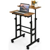 COSTWAY Sitz-Steh Schreibtisch höhenverstellbar auf Rollen, mobiler Stehschreibtisch mit 2-stufiger Computerarbeitsplatz, Laptoptisch Workstation ... - Braun