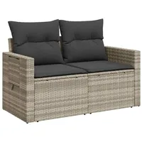 vidaXL Gartensofa mit Kissen 2-Sitzer Hellgrau Poly Rattan