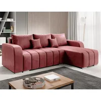 Velvet Ecksofa in L-Form 245 x 86 x 147 cm mit Schlaffunktion und Bettzeugbehälter - Schlafsofa mit Bettkasten - Eckcouch mit Stauraum - Rechts Co... - Rosa