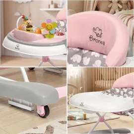 Bronea BRONEA® 4-in-1 Gehfrei Baby Lauflernwagen Schaukel Lauflernhilfe Babywalker mit Schaukelfunktion, Licht | Musik | Höhenverstellbar | Klappbar - Rosa - Rosa