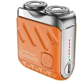 Beard Shaver Mini and Portable Suitcase Design, Rasierer Herren Elektrisch, Elektrischer Nass- und Trockenrasierer für Männer, Wasserdicht Kabellos Bart Rotationsrasierer für Gesicht (Orange)