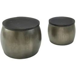 FineBuy Couchtisch 2er Set Metall Holz Wohnzimmertisch Stauraum Satztisch Tisch