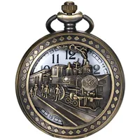 JewelryWe Herren Taschenuhr Vintage Antike 3D Lokomotive Dampf Zug Eisenbahn Hohle Openwork Quarz Analog Uhr mit Kette Halskette Bronze Geschenk