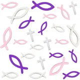 Christliches Fischkreuz Aus Holz, Weiß, Rosa, Lila, Silber